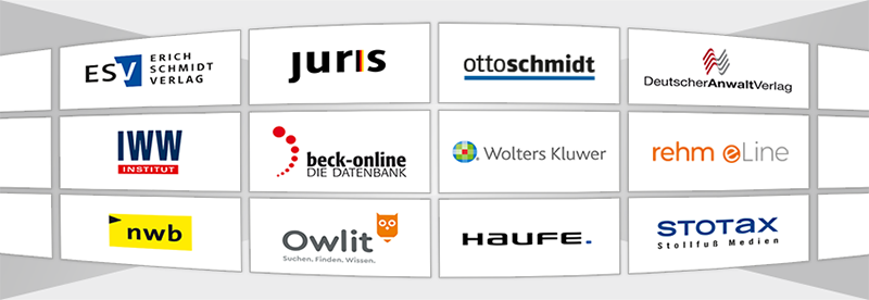 Collage von Logos von Anbietern Juristischer Datenbanken